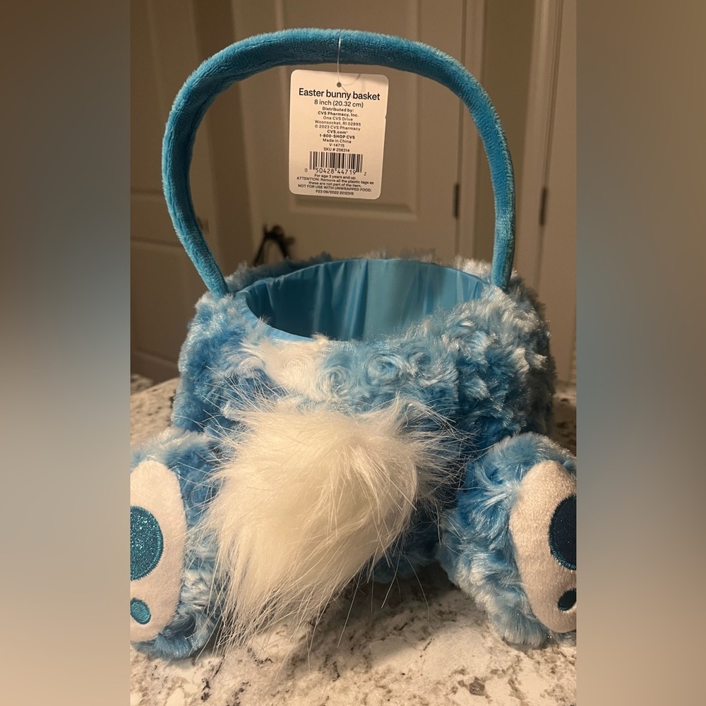 Fluffy Blue and White Kids Easter Basket